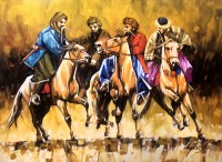 Momin Khan, 36 x 48 Inch, Acrylic on Canvas, Buzkashi Painting, AC-MK-138